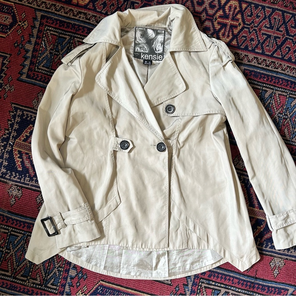 kensie Light Cream Double-Breasted Trench Coat